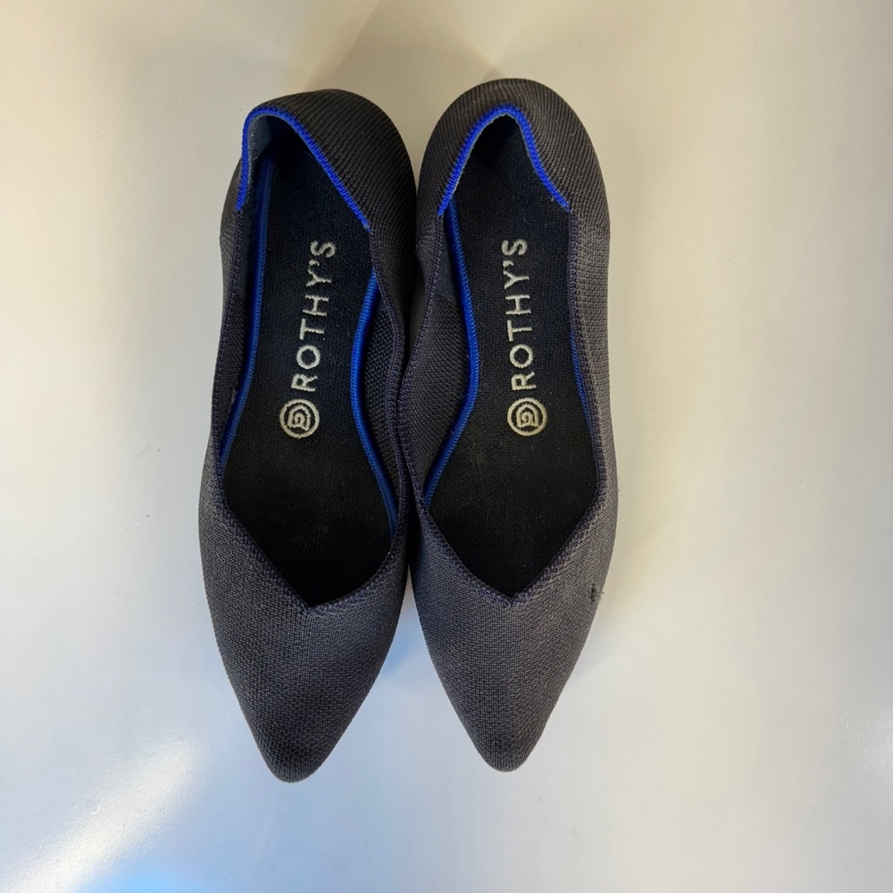 Rothy's Black Flats with Blue Trim